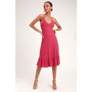 Lulu’s Magenta Lace Midi Dress XL